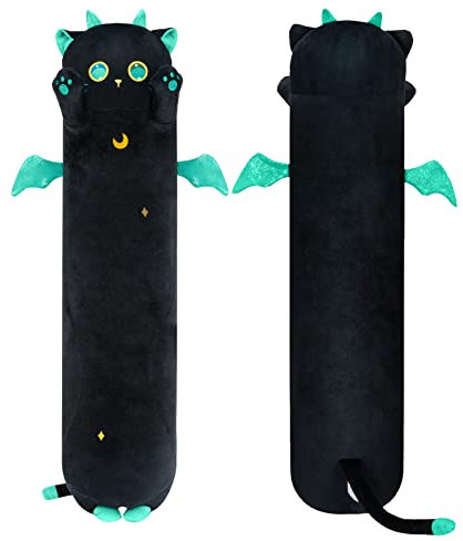 Mewaii Stofftiere Katzen Schwarze 90CM Plüsch Kissen Lang Kätzchen mit Großen Augen Plüschtier Ausgestopftes Tier Spielzeug Kuschelkissen Geschenk Plüschkissen