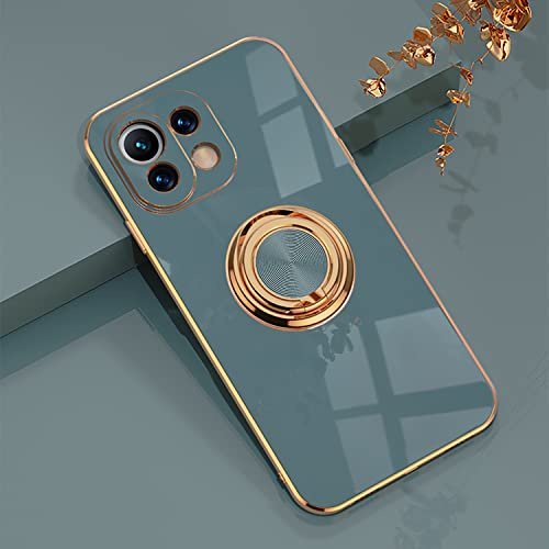 XINYEXIN Hülle für Xiaomi Mi 11 Lite 4G/5G/5G NE mit Ringständer | SilikonHülle, Elektroplattiertes Design, 360 Grad Drehbar, Ringhalter, Stoßfest Kratzfest, Grau