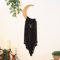 Makramee Mond Boho Wandbehang, Schwarzer Böhmischer Holz Ornament mit Langer Quaste, Handgemachte Einzigartige Mondphasen Holzkunst Heimdeko für Schlafzimmer Kinderzimmer Wohnzimmer