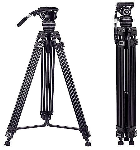 Cayer Pro Video Treppiede 74 con testa fluida, compatibile con DJI RS Gimbals Manfrotto, flessibile 360° Pan&+90°/-75° Tilt con smorzamento regolabile Carico massimo 22lb/10kg, BF310