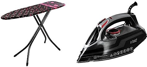 Minky Large Ironing Board with Scorch Resist Zone, HH40203107K, Black, Large Compact & Russell Hobbs Powersteam Ultra 3100 W Vertical Steam Iron 20630 - Black and Grey