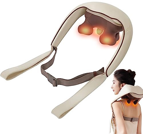 Nackenmassagegerät Schulter Massagegerät mit Trageriemen und Wärmefunktion für Nacken Rücken Shiatsu Massage mit Wärmefunktion 3 Einstellbaren Geschwindigkeiten 3D-Rotation Massage, Brown