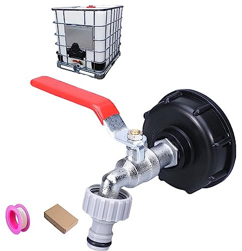 Adattatore Rubinetto IBC 1/2, Raccordo Cisterna 1000 Litri, Rubinetto Giardino, Rubinetto per Tanica in Plastica, IBC in Lega Adattatore per Serbatoio dell'Acqua con Anelli di Tenuta
