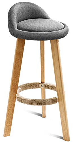 Hocker 3 Beine Massivholz Barstuhl Home Dining Bar Theke hoch mit Rückenlehne und rutschfestem Fußpolster, Sitzhöhe 68 cm (Farbe: Blau) (Grau) Made in China