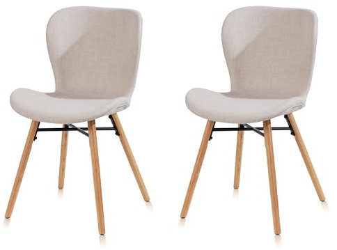 KHG Esszimmerstuhl Polsterstuhl 2er Set Küchenstuhl Skandi Look Beige - Stuhlbeine Holz Eiche Massiv geölt - BHT 47 x 82 x 53 cm - 110 kg max. Belastbarkeit - ideal für Küche Büro Wohnzimmer