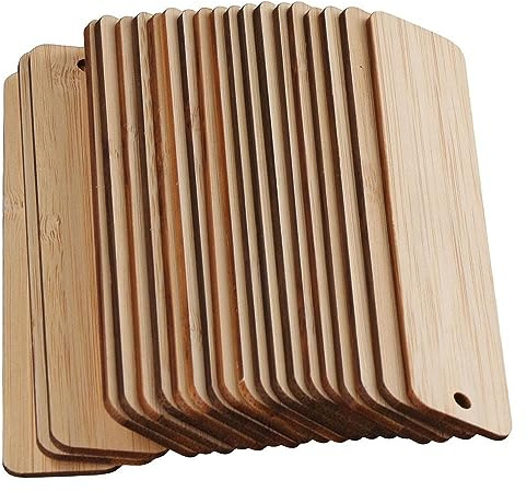 YYlingx 20 Stück 12,9 cm blanko Bambus-Lesezeichen Gravur Bambus-Rohlinge Lesezeichen mit Löchern rechteckig unlackiertes Holz zum Aufhängen