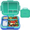 CAPERCI Bento Lunch Box for Kids, Large 4-Compartment Leak-Proof Lunch Container with Portable Handle and 2 Sauce Boxes, Microwave/Dishwasher Safe (Jungle Green/Blue)
