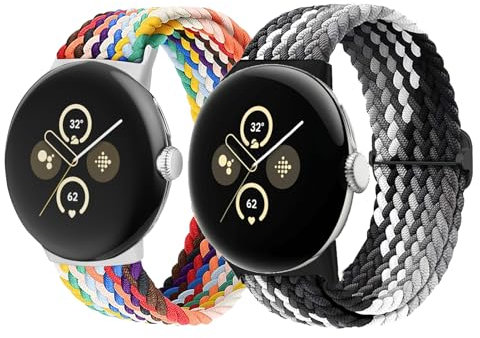 2 Stück Geflochtenes Nylon Armband für Google Pixel Watch 3/Pixel Watch 2 1 Armband,Verstellbare Elastisch Uhrenarmbänder Soprt Atmungsaktives Ersatzband für Pixel Watch 2 1/Pixel Watch 3 Armbänder