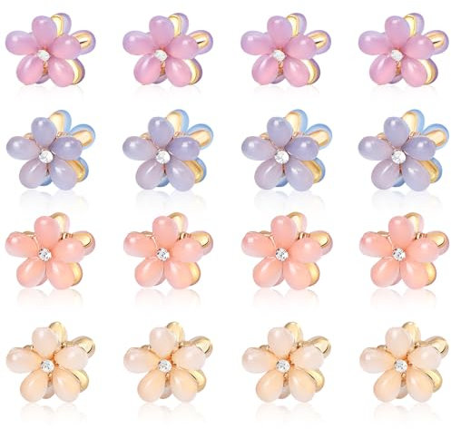 CWJCYTNSN Lot de 16 petites pinces à cheveux pour femmes et filles, mini pinces à cheveux en forme de fleur en cristal, 2 cm, jolies épingles à cheveux en métal, pinces latérales antidérapantes pour