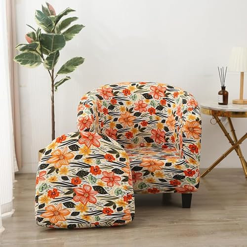 Morbuy Sesselbezug Stretch, 2er Set Sessel Überzug Universal Sesselhussen Waschbar Sesselüberzug Hussen Cocktailsessel Clubsessel Überzug - Weich, Elastisch, Moderne Drucke (Orange Blume)