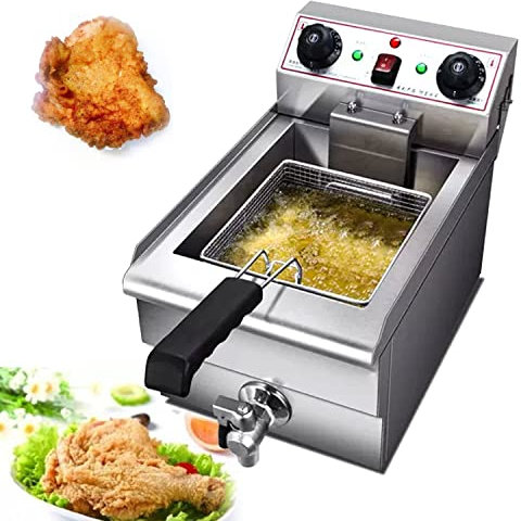 Friteuse, multi-cuiseur, friteuse à copeaux en acier inoxydable avec couvercles et panier à huile, contrôle de la température avec couvercle argenté et robinet de vidange en cuivre (Color : 10l)