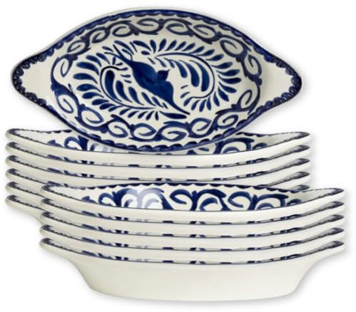 Steelite Piatto ovale con manico Rarebit, Anfora Puebla blu dipinta a mano in Cina vetrificata messicana, stoviglie per ristoranti commerciali e settore alberghiero, 340 g, casseruola personale, 25,4