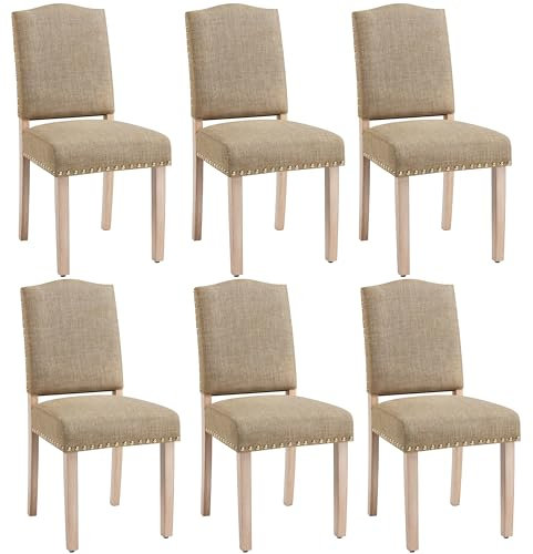 Yaheetech Lot de 6 Chaises de Salle à Manger à Haut Dossier Chaises de Cuisine Pieds en Bois Massif Design Classique avec Boutons Bronzés Fauteuils et Chaises pour Salon Sièges Rembourrés Kaki