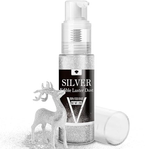 Essbarer Glitzer Spray Set - 20g Lebensmittel Glitzer Glitzerstaub für Getränke, Champagner, Kuchen - Essbarer Metallisch Lebensmittelfarbe Pulver zum Cocktails, Wein, Likör, Backen, Torten (Silber)