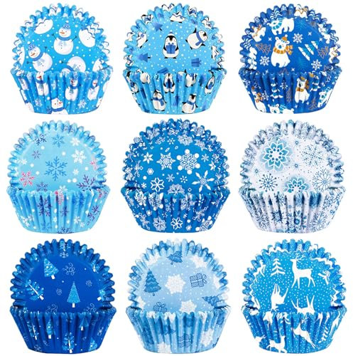 SANNIX 450-Count Winter Christmas Cupcake Liners Santa Snowflakes Cupcake Wrappers Baking Cups Paper Wraps Muffin Liners for Xmas Winter Birthday Party Candy Cake Decorations Supplies(9 Designs)