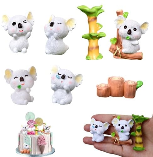 Silars Miniatur Koala Figuren Tortendeko, 7 Stücke Koala Tortenfiguren Koala Kuchen Toppers, Miniatur Koala Ornamente für Torten Dekoration, Micro Landschaft, DIY Ornamente