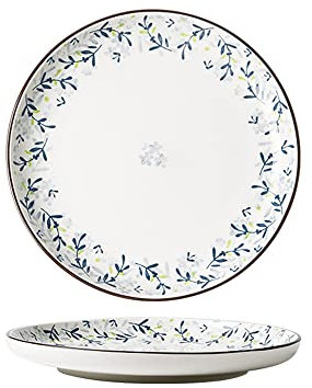 HUIHHAO 20,3 cm Orchideen-Serie, grünes und blaues Blumenmuster, rund, Keramik, Salat/Pasta/Obst/Vorspeise/Dessertgeschirr, Weihnachtsteller, 2er-Set, weiß