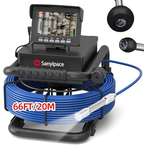 Rohrkamera 20M mit Licht, Sanyipace kanalkamera mit 4.3 Bildschirm, DVR & Audio Recorder, IP68 Wasserdicht Kanalinspektionskamera, 5600mAh Akku, Mikrofon, Inklusive 16GB TF-Karte