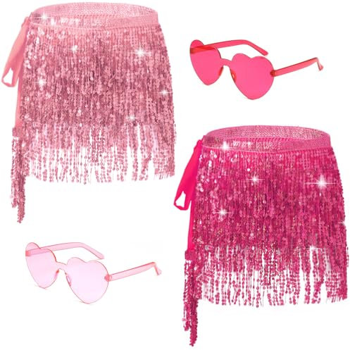 ACOECO 2 PZ Gonna con Nappe con Paillettes Danza del Ventre Sciarpa all'anca Costume da Rave Gonna con Frange Abito da Rave per Le Donne e Le Ragazze