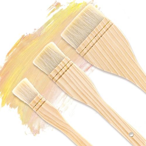 Piriuuo 3 Pcs Flat Hake Brushes Paint Brush Watercolor Brushes Artist Painting Brushes Set Sheep Hair Bristle for Watercolor, Wash, Ceramic and Pottery Painting, 1 Inch, 2 Inch, 3 Inch