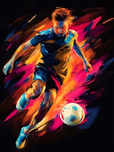 Peinture par Numéros pour Adulte, DIY Peinture Acrylique pour Adultes Enfants débutants Facile sur Toile 40x50cmavec peintures et pinceaux - Décoration d'intérieur, Football Sport (sans Cadre) K-587