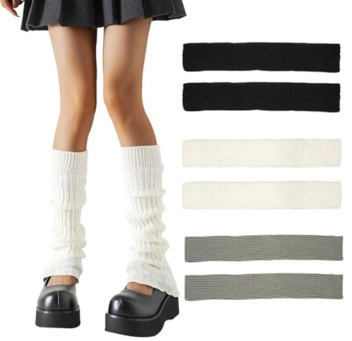 3 Pair 80s Leg Warmers - Kids & Ladies, Black & Ankle Warmers