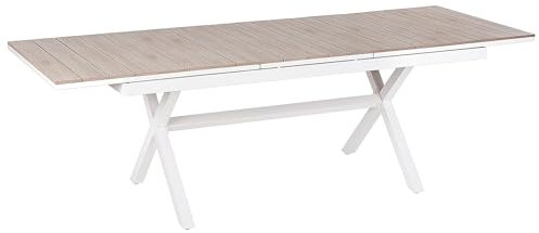 Beliani Gartentisch ausziehbar Aluminium/Kunstholz weiß 8-Sitzer 184/242 x 90 cm Fanes