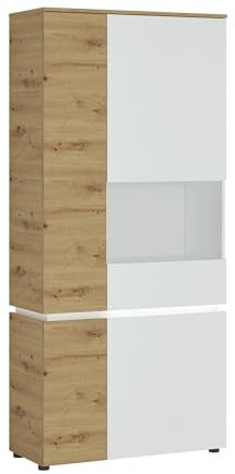 möbelando Stauraumvitrine >LUCI< 4 Türen, 7 Böden, Alpinweiß/Artisan Eiche Dekor - 90x199x40cm (BxHxT)