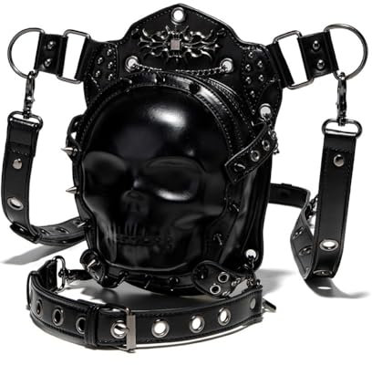 oenyaeu Totenkopf-Geldbörsen, Handtaschen für Damen, Umhängetasche, Totenkopf-Umhängetasche, Gothic-Tasche, Geldbörsen, Schwarz , Medium