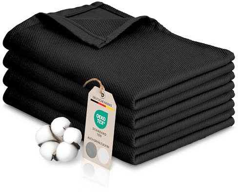 Bellphany 4er Set Geschirrtücher schwarz - Küchentücher 100% türkische Baumwolle, Oeko-TEX® zertifizierte Geschirrhandtücher, 45x60cm, schwarz einfarbig