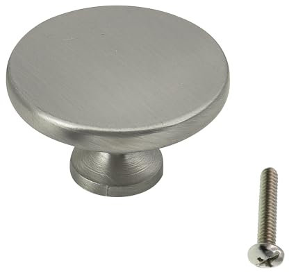 highdecora Round Cabinet Door Knobs and Handles, Single Hole Cupboard Drawer Pulls, Small Knobs with Screws for Wardrobe, Doors, Drawers, Diameter 35mm, Height 21mm Pack of 6 (Silver Brushed)