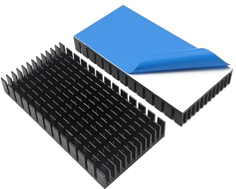 2 st 40 mm kylfläns 80 x 40 x 11 mm/3,15 x 1,57 x 0,44 tum aluminium kylfläns kylare med värmeledande självhäftande tejp/dyna kylfena för kylare elektronik CPU LED, svart