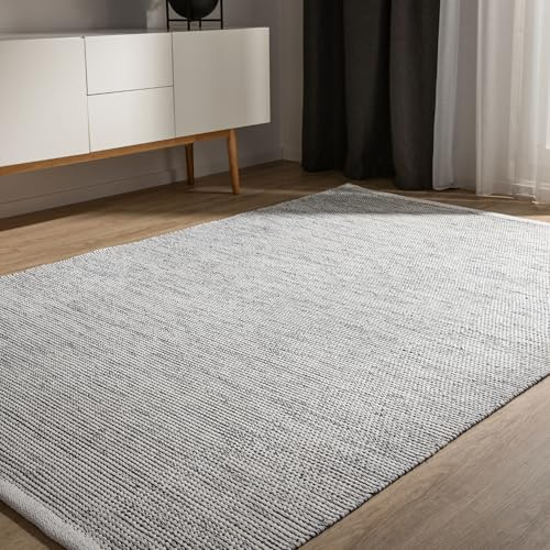 benuta Basic handgewebter Baumwollteppich Ron - Beige/Schwarz 300x400 cm - Handwebteppich aus 100% Baumwolle - Style: Uni, Minimalistisch, Natural Living - Pflegeleicht für Wohnzimmer Schlafzimmer