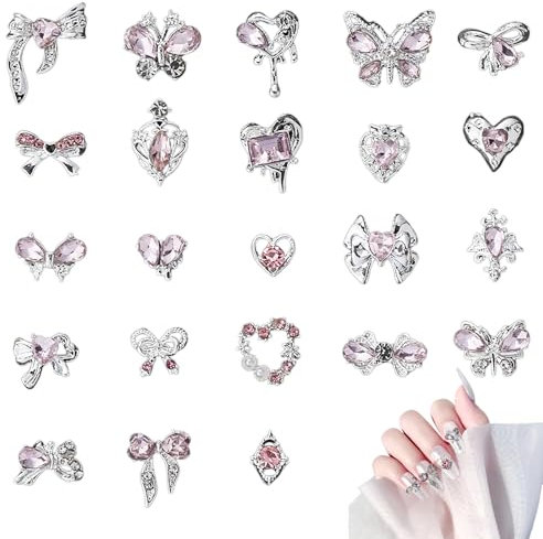 23 Stück Nail Charms - Vielseitige Herz, Schmetterling und Schleifen Design - Perfekt für Nagelschmuck & Glitzersteine - DIY Handwerk Nail Design