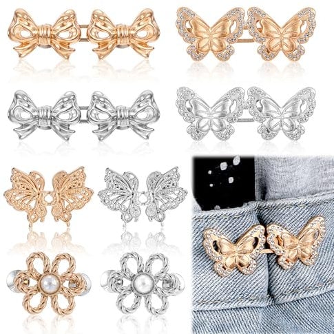 Abeillo 8 Stück Knöpfe Hosen Enger Machen,4 Stile Hosen Enger Machen Clip,Schmetterlings Taille Tightener,Einstellbar Ohne Nähen Knöpfe,Hosenknopf zum Enger Machen,für Frauen Jeans Hosen Rock