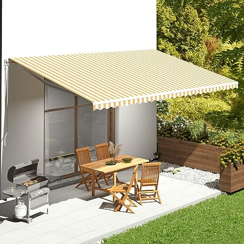 UJCHVHN Home Garden,Tessuto di ricambio per tenda da sole giallo e bianco 6x3,5 m