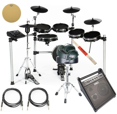 Fame E-Drum Set DD-One XT mit 29 Drumkits, 554 Sounds, Recording Funktion, USB Song Player, 6 Fader, 12 Snare/Bass Drum, 10 Tom-Tom, HiHat, Metronom, EQ, inkl. Hocker, Sticks, Kabel, Pad, Monitor