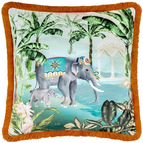 Paoletti Odisha Scene Printed Velvet Feather Filled Cushion - Multicolour - 50x50cm