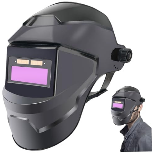 Casco de soldadura con oscurecimiento automático, con energía solar, de 8 x 11 pulgadas, ligero, de polipropileno, con lente LCD, transpirable, resistente al calor, ajustable a 180°, para soldar