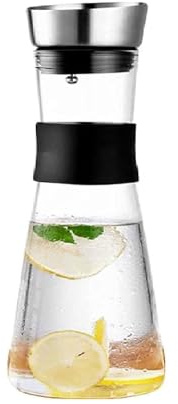 1 Liter Glaskaraffe mit Deckel aus Edelstahl, Wasserkaraffe, Saft Krug, Glaskaraffe Benutzt für Heißes Eistee Kaltes Wasser Milch Kaffee Wein mit Fruchtspieß