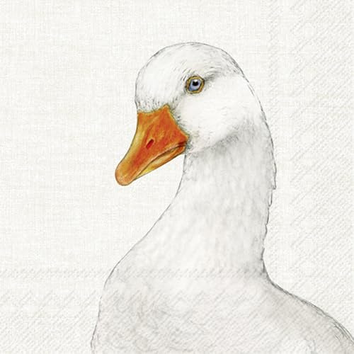 IHR - L 1072760 - Lunch Servietten, Papier, 20 Stück, Farm Goose, Gans, weiß, 33cm x 33cm, 3 Lagig