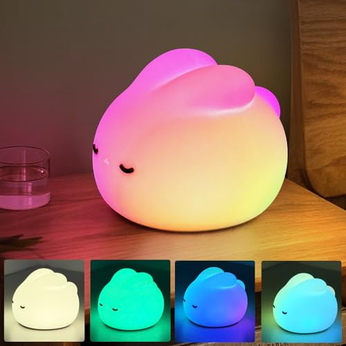 beek Nachtlicht Baby Silikon, Mehrfarbig Stilllicht Kaninchen Touch LED Lampe Dimmbar und Zeitschaltuhr Nachttischlampe Kinder, Geschenke für Kinderzimmer Mädchen Junge