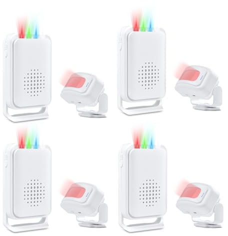NineLeaf Wireless Motion Sensor Door Chime, Motion Sensor Doorbell, 918ft Long Range, Anti-the, 4-color LED light, 17 Music 5 Volume Levels, Easy Installation, for Shops, Offices,Home,4PK