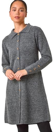Roman Petite Collared Knit Shift Dress for Women UK - Ladies Everyday Autumn Winter Shirt Collar Comfy Soft Evening Vacation Work Party Night Out - Petite Grey - Size 12