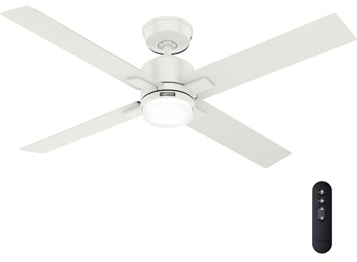 Hunter Ventilador de 132 cm / 52 pulgadas Mila Ceiling, instalación rápida, ventilador de techo blanco fresco para interiores con kit de luz LED y mando a distancia, operación de verano/invierno