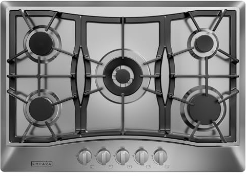 Empava Table de cuisson à gaz intégrée de 76,2 cm avec 5 brûleurs SABAF scellés, surface en acier inoxydable convertible LPG/NG, protection contre les défaillances de flamme, grilles lavables au