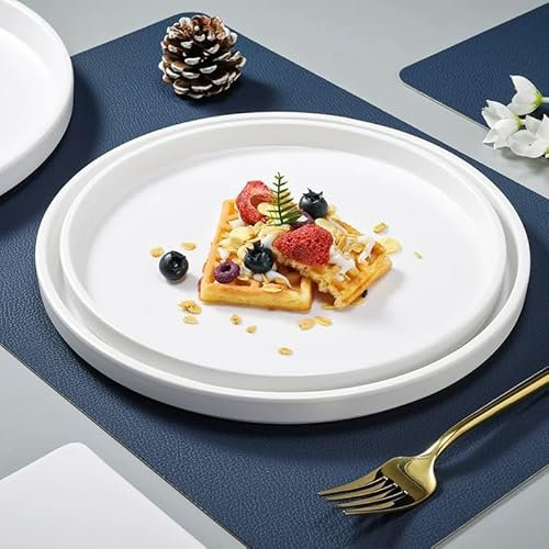 Assiette ronde en céramique de 26,7 cm – Assiettes rondes blanches pures, passent au lave-vaisselle et au micro-ondes pour une utilisation à la maison et au restaurant