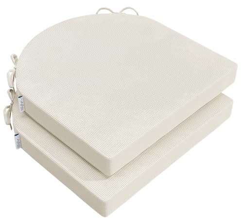 PRIMEPATIO Sitzkissen für Esszimmerstuhl, 2er-Set, Terrassensitzkissen mit Bändern für Gartenküche, U-Form-Schaumstoff, bequemes Stuhlkissen für drinnen und draußen, 40 x 40 cm, Beige