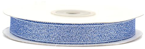 Lurexband 12mm x 32m Rolle - Netzband mit Glitzer Effekt - Dekoband zum Basteln & Dekorieren - Schleifenband für Hochzeit Weihnachten Geburtstag - Geschenkband Weihnachtsband Blau Silber