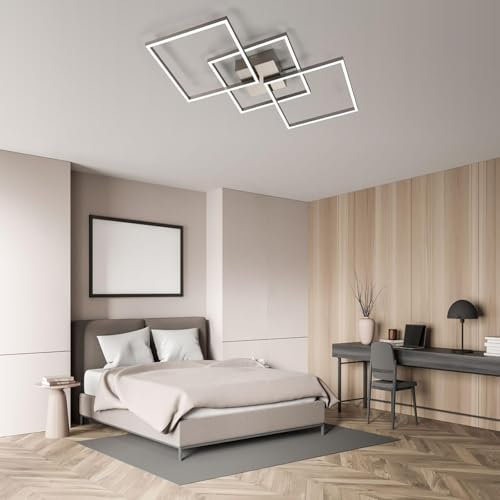 IMPTS LED Deckenlampe Dimmbar Deckenleuchte Wohnzimmer 34W mit Fernbedienung, Wohnzimmerlampe mit Memory Funktion, Eckig Deckenbeleuchtung Matt-Nickel aus Metall für Schlafzimmer Flur Küche Balkon